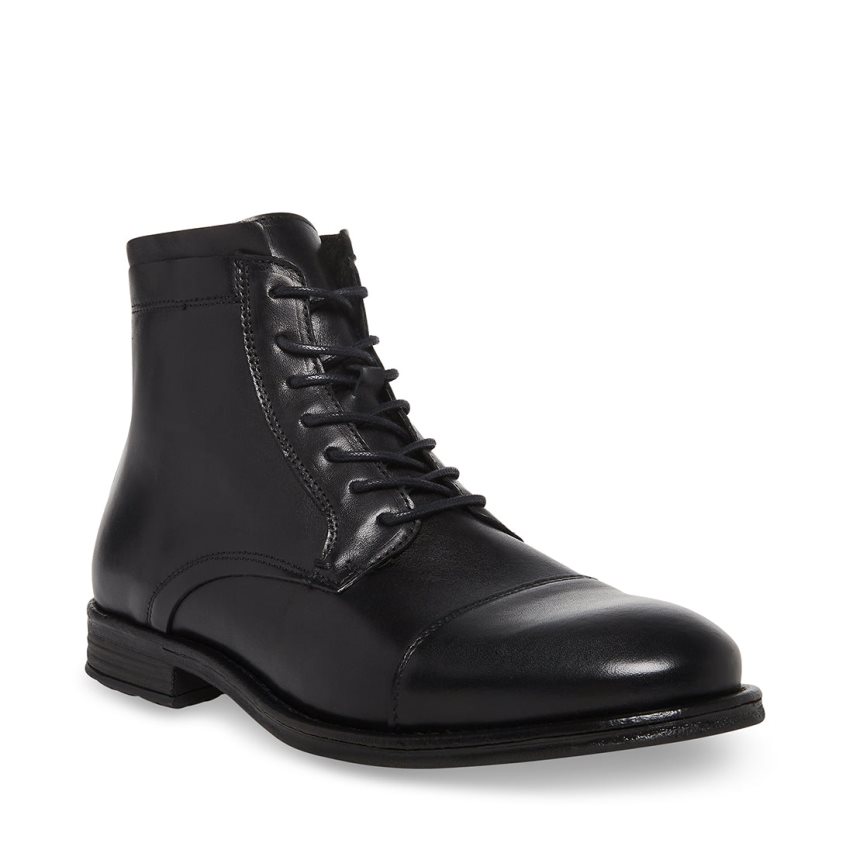 Black Steve Madden Wells Leather Men's Ankle Boots | PH 3146DP16